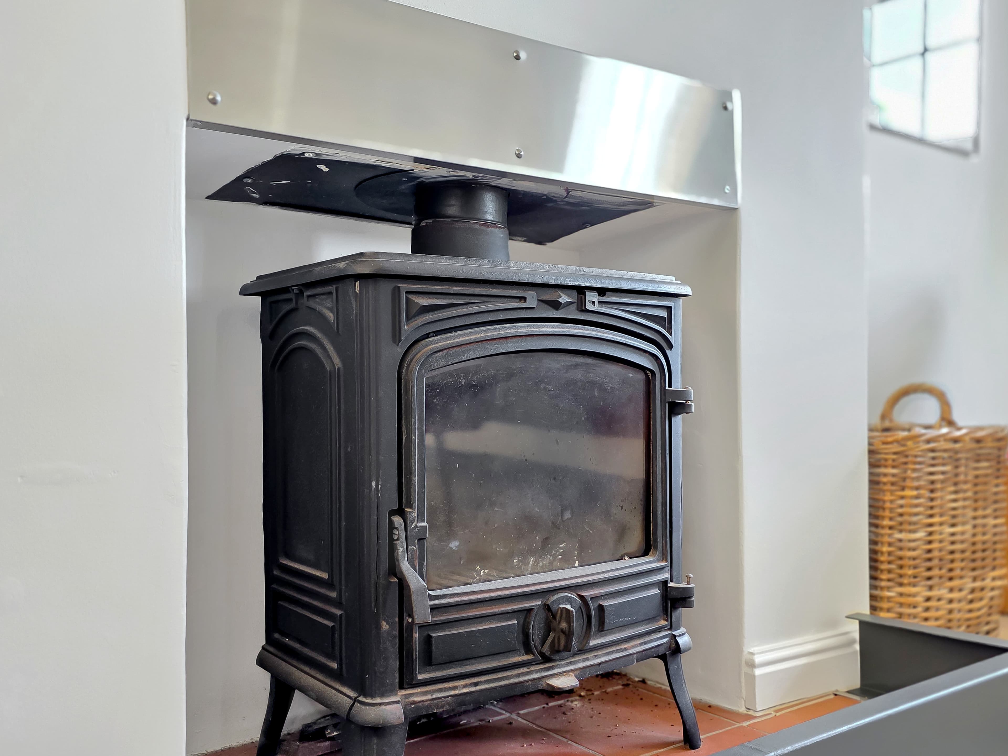 The fireplace in the living room.